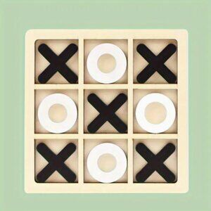 Tic Tac Toe Wooden Board Game Set in Tan White Black X O